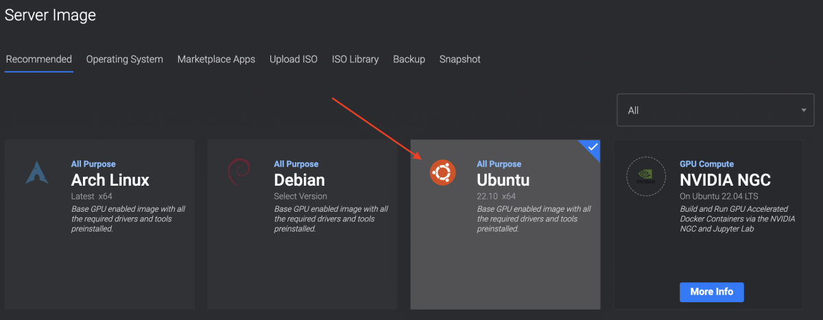select Ubuntu as an operating system